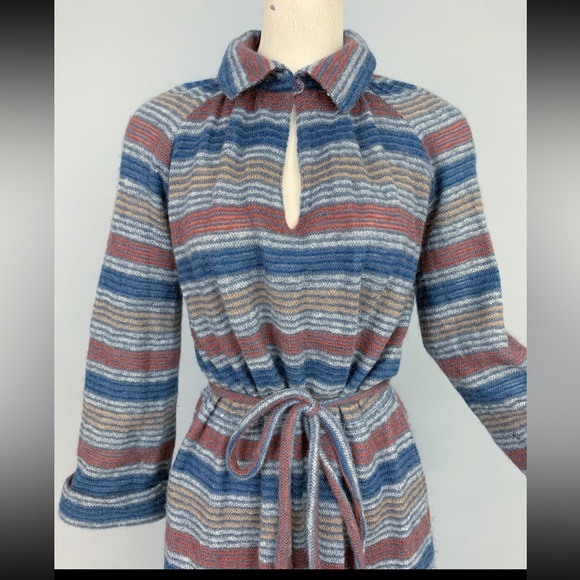 VTG Missoni 70s 80s wool stripe collared maxi dress 42 medium POCKETS - Picture 3 of 16